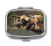 Dog Pill Box 2 Compartment, Portable Pill Case with Mirror for Pocket Purse Travel, Mini Metal Medicine Organizer for Vitamins Fish Oil