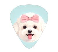Dog Pink Bow Guitar Picks Gift Set - 12 Smooth Durable Plectrums For Acoustic, Electric & Bass Guitar, Perfect Present For Guitar Lovers & Musicians