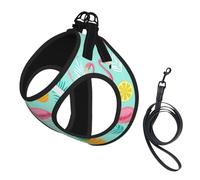 Dog Pink Flamingo Printed Harness And Leash Set,Adjustable,Breathable Soft,Step-In Mesh Pet Vest Harness With Reflective Strip