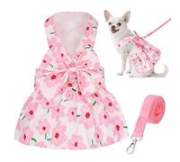 Dog Pink Floral Bowknot Dress Cute Puppy Dress Pet Outfits for Puppy Cat Spring Summer