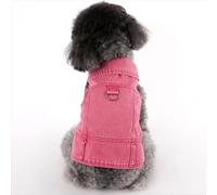 Dog Pink Jean Jacket for Small Dogs - Princess Style Denim Puppy Coat with D Ring Leash Hook Button Closure Lapel Collar Washable Cotton Pet Outfit for Walking Daily Wear (Pink,Medium)