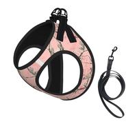 Dog Pink Leaves Camo Printed Harness And Leash Set,Adjustable,Breathable Soft,Step-In Mesh Pet Vest Harness With Reflective Strip