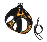 Dog Pizza 3d Printed Harness And Leash Set,Adjustable,Breathable Soft,Step-In Mesh Pet Vest Harness With Reflective Strip