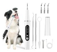 Dog Plaque Remover for Teeth, Dog Teeth Cleaning Products with 5 Modes & LED Light, Ultrasonic Tooth Cleaner for Tartar & Plaque with 4 Heads, Finger Toothbrush (Basic White)