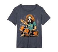 Dog Playing Drums Music Dog Lover Drummer T-Shirt, Women's Plus, Heather Blue, 5X