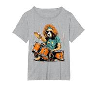 Dog Playing Drums Music Dog Lover Drummer T-Shirt, Women's Plus, Heather Grey, 5X