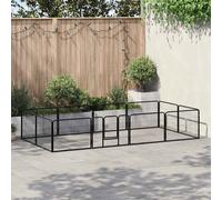 Dog Playpen 16 Panels Black Powder-Coated Steel 80x80cm 2 Doors Secure Latches
