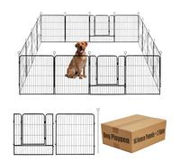 Dog Playpen,32 in(H) Pet Fence Outdoor for Rv Camping,Garden Fence Animal Barrie for Yard,Total 16 Panels with Gate 37.3Ft(L) Black Metal Temporary Fencing