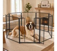 Dog Playpen, 8 Panel Dog Pen with Gravity Automatic Lock, 122cm Heavy Duty Puppy Play Pen with Protective Claws & Quiet Pads, Foldable Metal Dog Fence for Puppies, Cats, Rabbits and Other Animals
