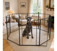 Dog Playpen, 8 Panel Dog Pen with Gravity Automatic Lock, 122cm Heavy Duty Puppy Play Pen with Protective Claws & Quiet Pads, Foldable Metal Dog Fence for Puppies, Cats, Rabbits and Other Animals