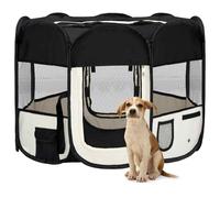 Dog Playpen Foldable Black Polyester Steel 90x90x58cm Portable Travel Pen w/Bag