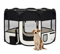 Dog Playpen Foldable Black Polyester Steel Frame 110x110x58cm Portable Mesh Top