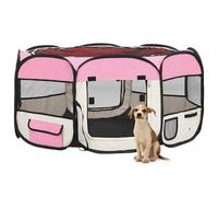 Dog Playpen Foldable Portable Pink Polyester Steel Frame 145x145x61 cm Carry Bag