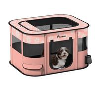 Dog Playpen, Portable Pet Cat PlayPen, 600D Oxford Dog Kennel Tent Crate, Breathable&Waterproof, Outdoor Indoor Travel Camping for Medium/Large Breed with Carrying Case+Bowl, L, Light Pink Flowers