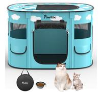 Dog Playpen, Portable Pet Cat PlayPen, 600D Oxford Dog Kennel Tent Crate, Breathable&Waterproof, Outdoor Indoor Travel Camping for Medium/Large Breed with Carrying Case+Bowl, L, Blue + White Clouds