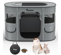 Dog Playpen, Portable Pet Cat PlayPen, 600D Oxford Dog Kennel Tent Crate, Waterproof&Breathable, Indoor Outdoor Travel Camping for Medium/Large Breed with Carrying Case+Bowl(L), Charcoal Gray