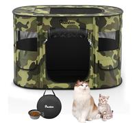 Dog Playpen, Portable Pet Cat PlayPen, 600D Oxford Dog Kennel Tent Crate, Waterproof&Breathable, Indoor Outdoor Travel Camping for Medium/Large Breed with Carrying Case+Bowl(M), Black Camouflage