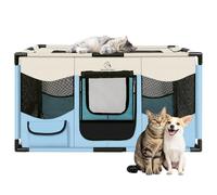 Dog Playpen, Sturdy Puppy Playpens, 32x24x22 Portable Soft Cat Kennel Crate, Indoor & Outdoor Pet Pen with PVC Pipe Frame, Lightweight Cage for Small Animals with Carrying Bag (Blue M)