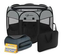 Dog Playpen with Washable Pee Pad, Puppy Pet Cat Playpen for Small Dogs, Dog Tent Crate Indoor/Outdoor, Portable Pop Up Kennel with Carrying Case for Dogs/Cats/Rabbits(Dark Grey)