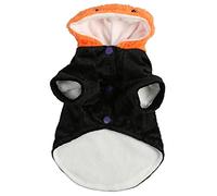 Dog Plush Clothes Thicken Padded Polyester Halloween Pumpkin Cap Demon Bat Pattern Pet Cat Plush Coat for Indoor Outdoor Wear Medium Small Breeds Teddy Yorkshire Chihuahua (M)