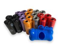 Dog Poo Bag Dispanser, Bone Shape Dog Poo Bag Holder, Different Unique Colours Dog Poo Bag Holder with Random Colour Poop Bags (Blue, 20 Rolls of Poo Bags (300 Count))