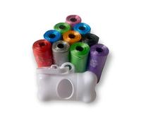 Dog Poo Bag Dispanser, Bone Shape Dog Poo Bag Holder, Different Unique Colours Dog Poo Bag Holder with Random Colour Poop Bags (White, 10 Rolls of Poo Bags (150 Count))