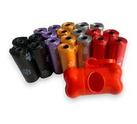 Dog Poo Bag Dispanser, Bone Shape Dog Poo Bag Holder, Different Unique Colours Dog Poo Bag Holder with Random Colour Poop Bags (Orange, 20 Rolls of Poo Bags (300 Count))