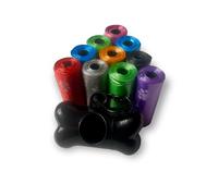Dog Poo Bag Dispanser, Bone Shape Dog Poo Bag Holder, Different Unique Colours Dog Poo Bag Holder with Random Colour Poop Bags (Black, 10 Rolls of Poo Bags (150 Count))