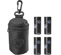 Dog Poo Bag Holder, Poo Bag Holder for Dogs Lead with 4 Rolls Puppy Poo Bags and 1 Steel Snap Link Hooks, Waterproof & Lightweight Poo Bag Dispenser for Walking Running Hiking Dogs,Pets