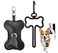 Dog Poop Bag Dispenser, 1 pcs Black Bone Shape Lightweight Poo Bag Dispenser with Zipper and Hanging Buckle, with a Hands-Free Dog Poop Bag Holder