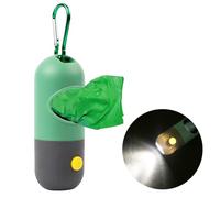 Dog Poop Bag Dispenser With Safety LED Flashlight, Pet Waste Bag Holder with Carabiner Clip For Leash, Collar, Harness, and 15 PCS Extra Thick Doggy Waste Bags