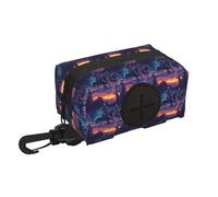 Dog Poop Bag Holder for Leash - Soft Lightweight Cyber Neon Western Cowboy Print Dog Poop Waste Bag Rolls Dispenser, Hook and Loop Fastening Dogs Walking Accessories with Zipper and Carabiner
