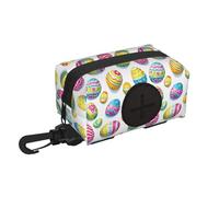 Dog Poop Bag Holder for Leash - Soft Lightweight Eggs Colorful Print Dog Poop Waste Bag Rolls Dispenser, Hook and Loop Fastening Dogs Walking Accessories with Zipper and Carabiner