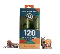 Dog poop bags eco-friendly compostable leek proof biodegradable (8 rolls) 120 poop bags.