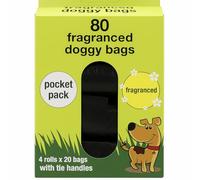 Dog Poop Bags Fragranced Doggy Bag With Tie Handles Extra Strong Black Leak Proof 30% Recycled Material Pocket Size Refill Rolls For Dogs Animal Waste Scented Poo Bag 30cmx36cm (4 Rollsx20bags)