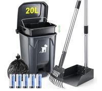 Dog Poop Scoop Set, Dog Waste Bin with Removable Inner Container, 150 Disposal Bags, Scoop and Rake, 20L Trash Can for Multiple Dog Homes
