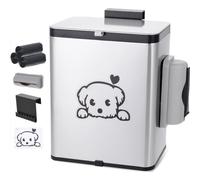 Dog Poop Trash Can Outside, 2.1 Gallon Pet Waste Bin with Lid & Bags | Stainless steel, bag dispenser, wall mount, vertical hanging saves space, no drill installation, for backyard, patio & garden