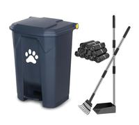 Dog Poop Waste Can For Outdoors Pet Waste Station With Lid Hands-free Pedal Durable PVC Container Garden Home Yard With Dog Poop Tray and Rake 180PCS Black Trash Bags, Grey B-15-G-RB180-CZ