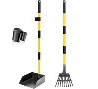 Dog Pooper Scooper Tray & Rake Kit, Heavy Duty Dog Poop Scooper with Adjustable Metal Long Handle, Portable Large Dog Poop Picker Upper with 10 Waste Bag for Yard, Grass & Leaves (Yellow, Tray & Rake)