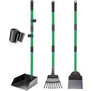 Dog Pooper Scooper Tray, Rake & Shovel Kit, Heavy Duty Dog Poop Scooper with Adjustable Metal Long Handle, Portable Large Dog Poop Picker Upper with 10 Waste Bag for Yard, Walks, Grass & Garden Leaves