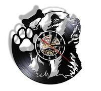 Dog Portrait Silent Wall Clock Made Of Vinyl Record LP Dog Paw Dog Bone Puppy Pet Shop Wall Art Retro Home Decor Dog Owners Gift Without LED