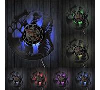 Dog Portrait Silent Wall Clock Made Of Vinyl Record LP Dog Paw Dog Bone Puppy Pet Shop Wall Art Retro Home Decor Dog Owners Gift With LED