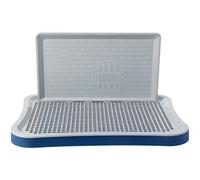 Dog Potty with Grate and Splash Guard, 20 in Large Pee Pad Holder for Puppy Training, Includes Training Manual and Post, 20.1 x 15.6 x 1.4 in Dog Toilet, Dark Blue