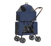 Dog Pram Dog Stroller Cat Stroller 4 in 1 Dog Stroller Double Pet Stroller, Foldable Cat Stroller with Detachable Carrier, Storage Pocket for 2 Dogs Cats Dog Pushchair Dog Buggy(Blue)