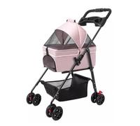 Dog Pram Dog Stroller Cat Stroller 4 Wheels Dog Stroller Foldable Pet Cat Dog Strollers with Removable Carrier and Storage Basket for Small Medium Dogs Dog Pushchair Dog Buggy(Pink)