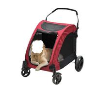 Dog Pram Dog Stroller Cat Stroller Foldable Dog Stroller with 4 Rubber Wheels and Adjustable Handle Zipper Entry Pet Cart, Mesh Skylight Cat Dog Stroller Dog Pushchair Dog Buggy(Rosso)