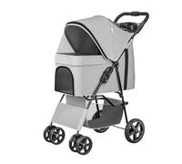 Dog Pram Dog Stroller Cat Stroller Foldable Pet Dog Stroller with Wheel Foldable Cat Dog Stroller with Storage Basket for Small Medium Dog Pushchair Dog Buggy(Grey)