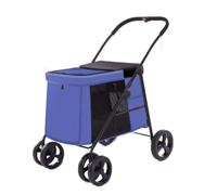 Dog Pram Dog Stroller Cat Stroller Foldable Pet Stroller with 4 Wheels Portable Dog Stroller Cat Stroller for Medium Large Dogs Cats Dog Pushchair Dog Buggy(Blue)