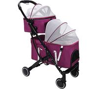 Dog Pram Doublelayer Pet Stroller Breathable Travel Cat Carrier Detachable Twolayer Pushchair Lightweight Pet Strollers for Dogs and Cats (Purple) (Purple)