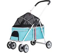 Dog Pram Pet Gear No-Zip Jogging Pet Strollers for Cats/Dogs, Zipperless Entry, Dog Strollers for Small Medium Dogs Within 20kg, Dog Prams Pushchairs with Adjustable Awning(Blue)